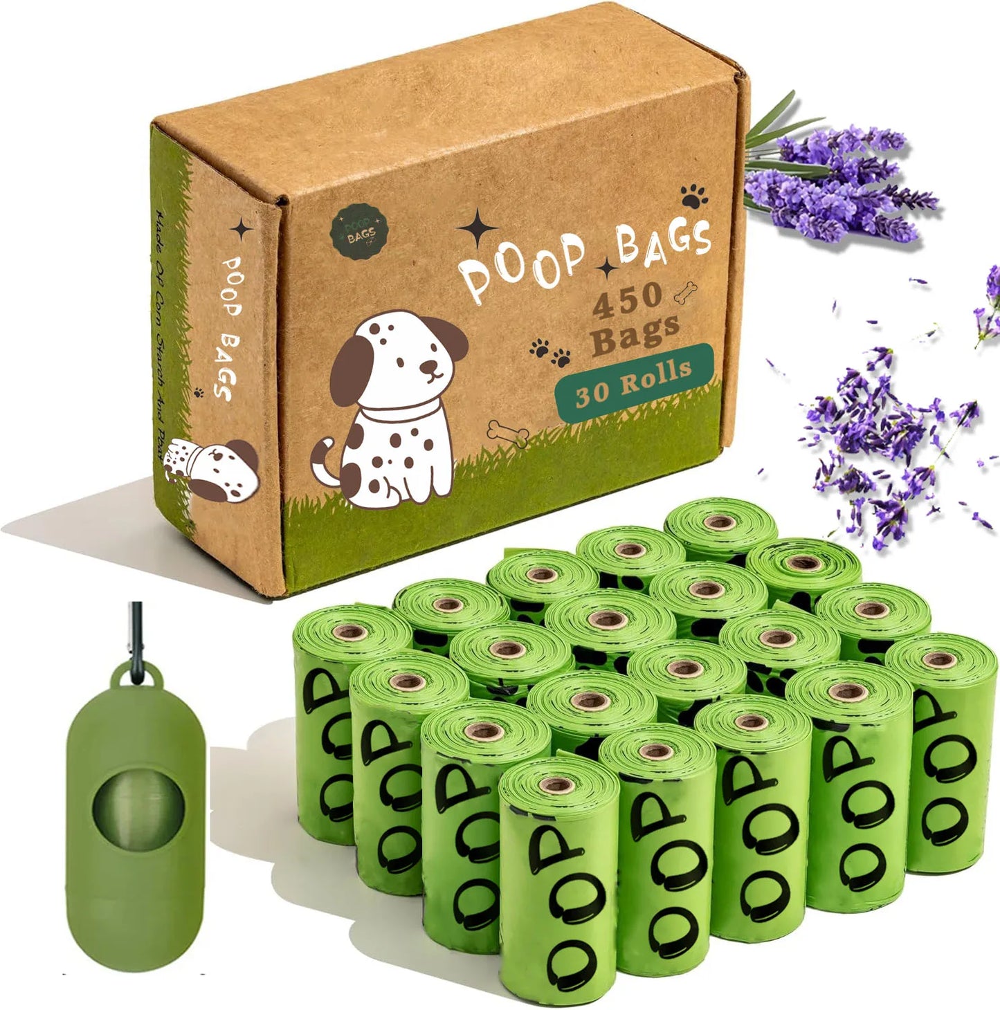 EPI Biodegradable Dog Poop Bags - Lavender Scented with Dispenser